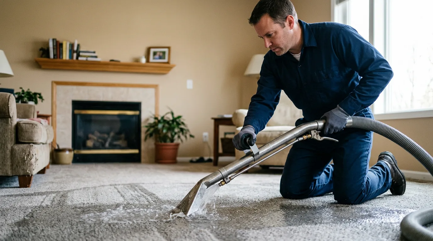 Water damage restoration technician working near Merritt, MI